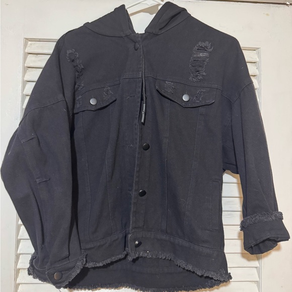 Black Distressed Denim Jacket - Picture 6 of 7